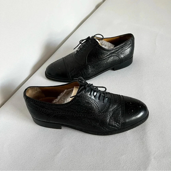 Moreschi Size 9 Black Peccary Calf Leather Brogues Oxford Shoes Made in Italy - Picture 1 of 12